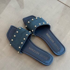 Stuart Weitzman Denim Blue Studded Sandals